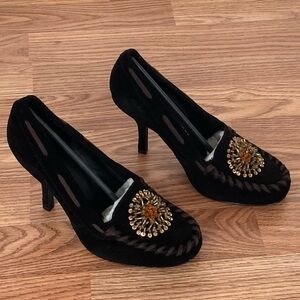 Chinese Laundry Cammie Suede Embellished Moc Toe Stiletto Heel Pumps NIB